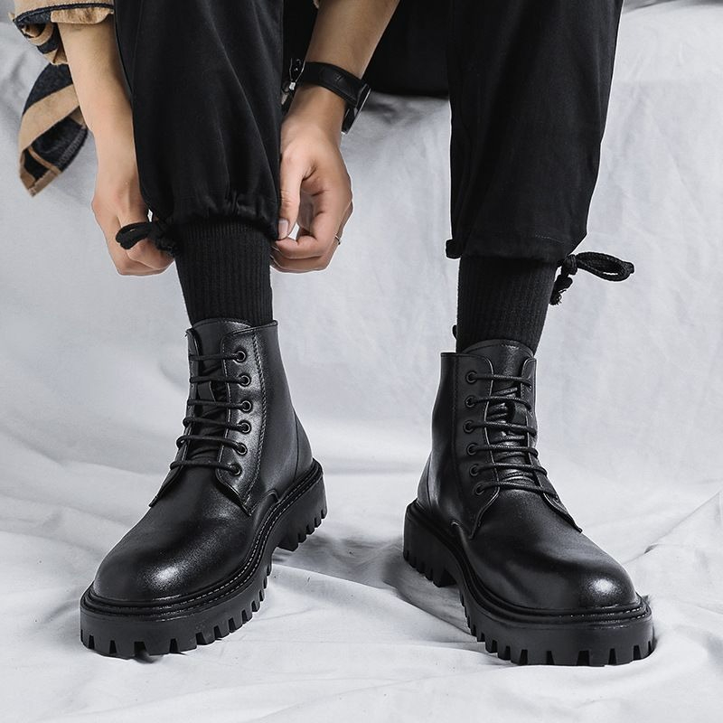 Men'S Shoes With Height Increase - Herren High-Top Lederstiefel, Modischer Britischer Stil,